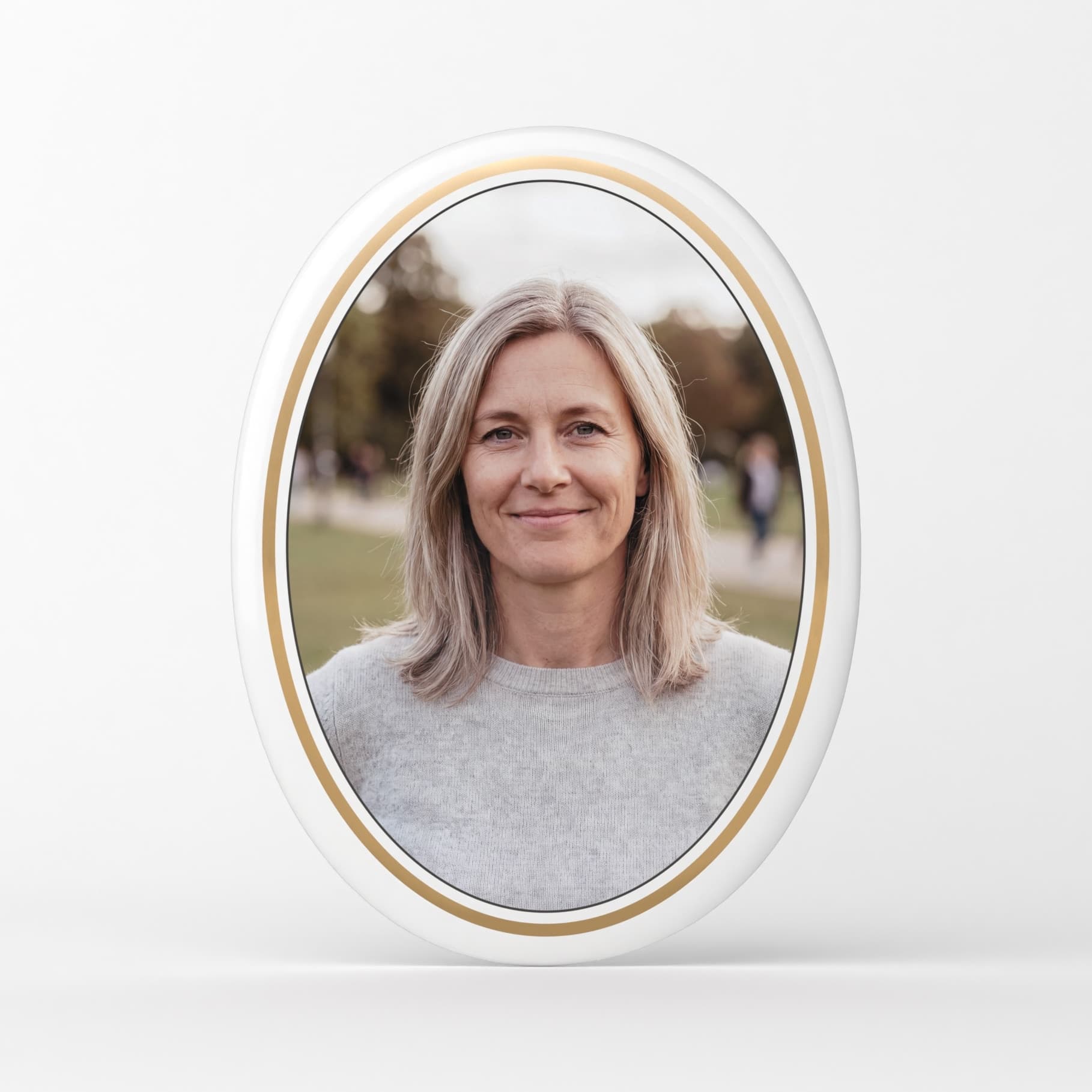 Grabsteinbild aus Porzellan - Oval mit Goldfaden