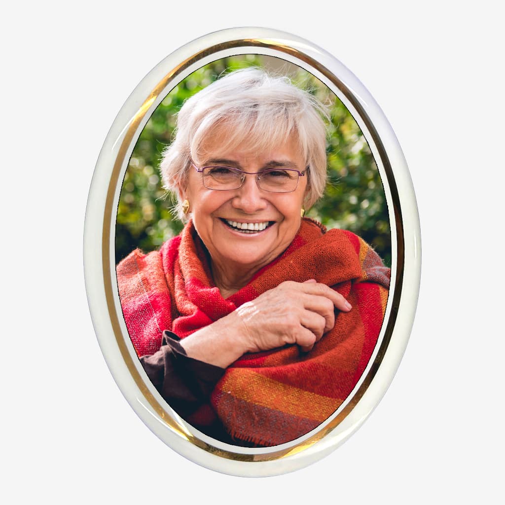 Grabsteinbild aus Porzellan - Oval mit Goldfaden
